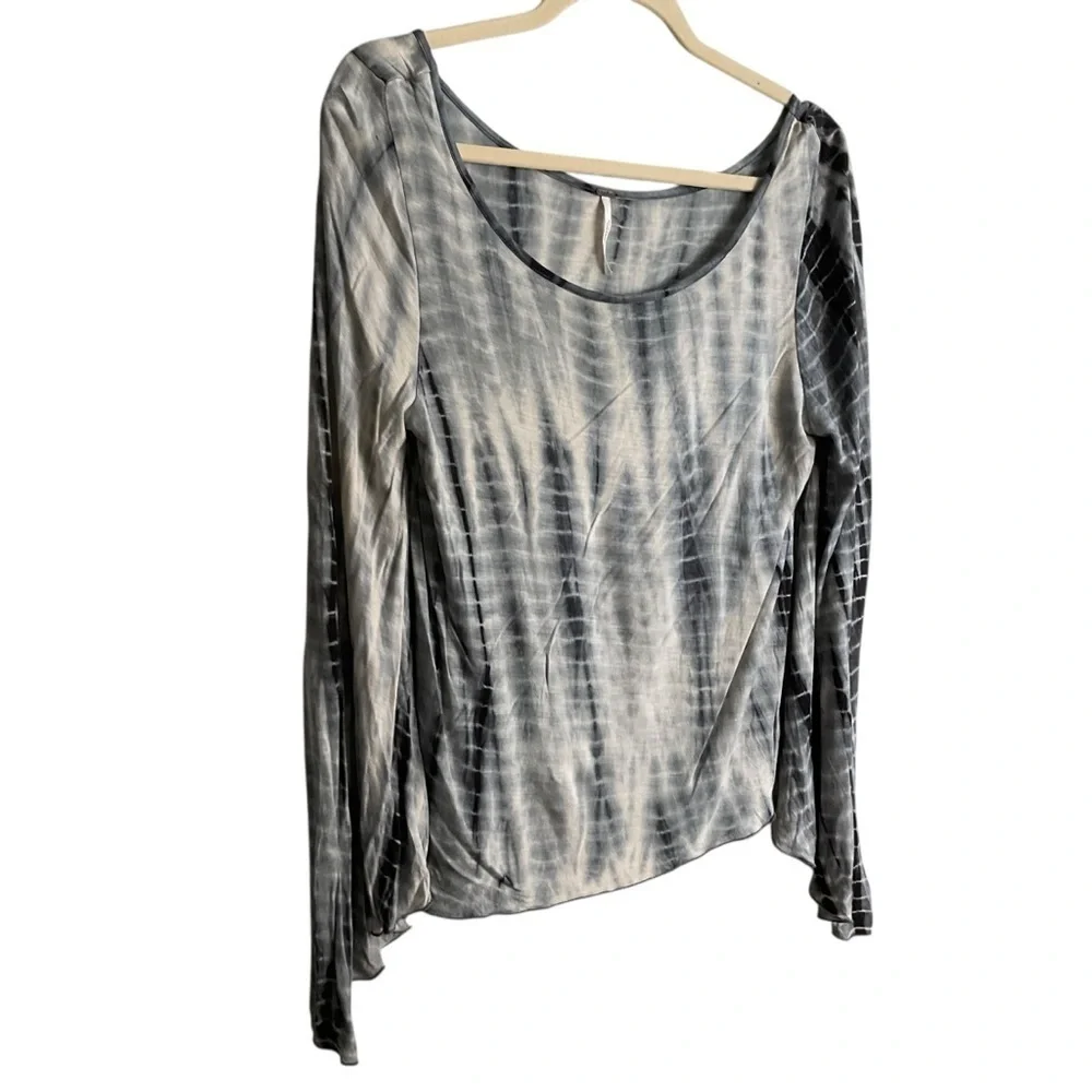 Free People Gray and Cream Long Sleeve Top